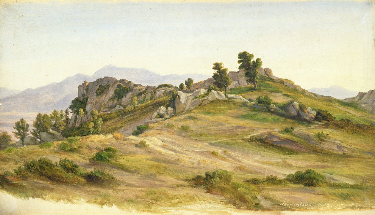 The Serpentara at Olevano, 1824 (oil on paper mounted on card) by Joachim Faber