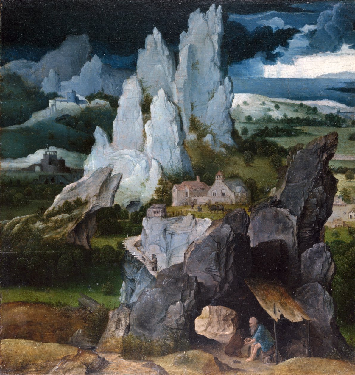 St. Jerome Kayalık Bir Manzarada, c.1515 by Joachim Patenier
