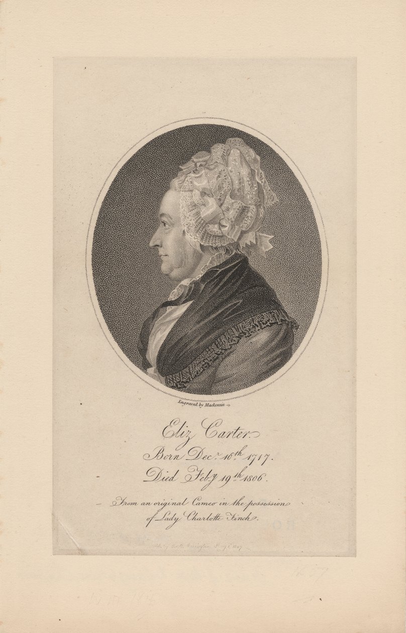 Elizabeth Carter, Mackenzie tarafından kazınmış, 1807 by Joachim Smith