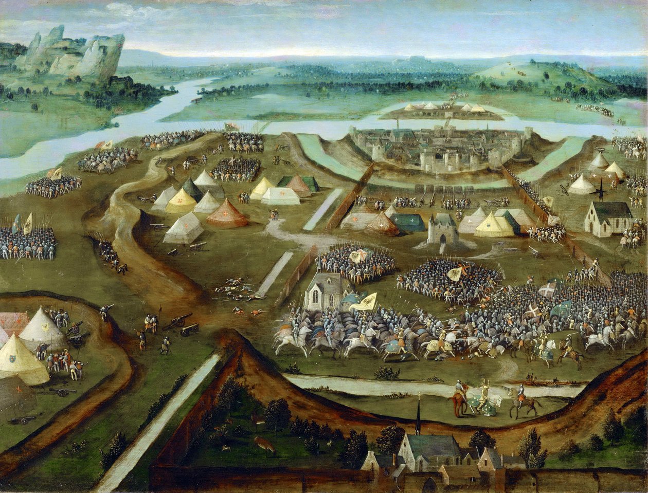 Erken Hollanda Sanatı: La Bataille de Pavia - Pavia Savaşı, Patinier (Patenier veya Patinir), Joachim, takipçisi, yaklaşık 1530. Ahşap üzerine yağlı boya, 31x41. Sanat Tarihi Müzesi, Viyana by Joachim (follower of) Patenier or Patinir