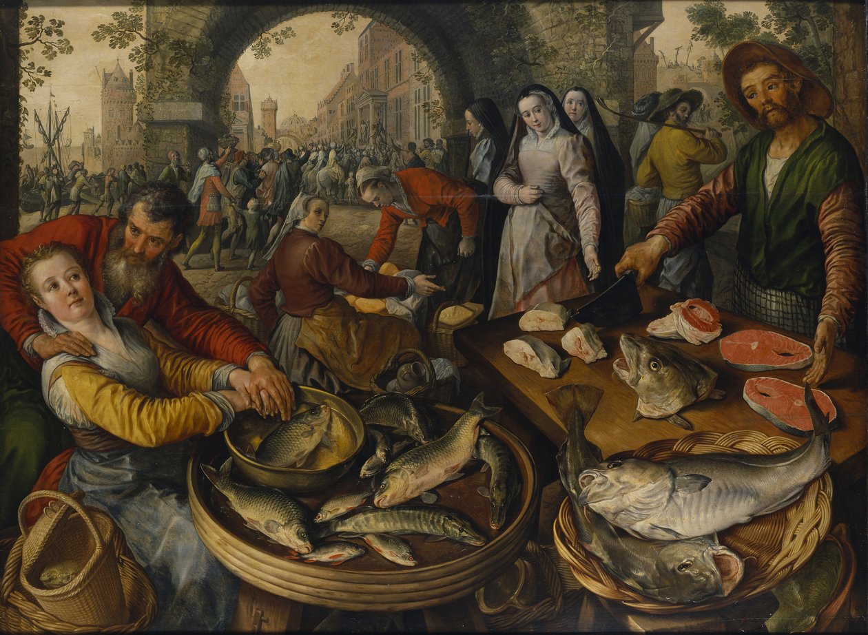 Ecce Homo ile Balık Pazarı, 1570 by Joachim Beuckelaer
