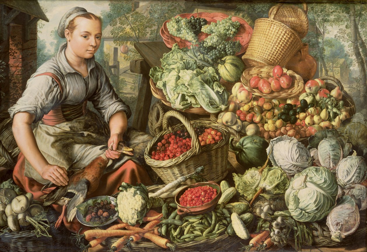 Meyve, Sebze ve Pazar Kadınıyla Natürmort, 1564 by Joachim Beuckelaer