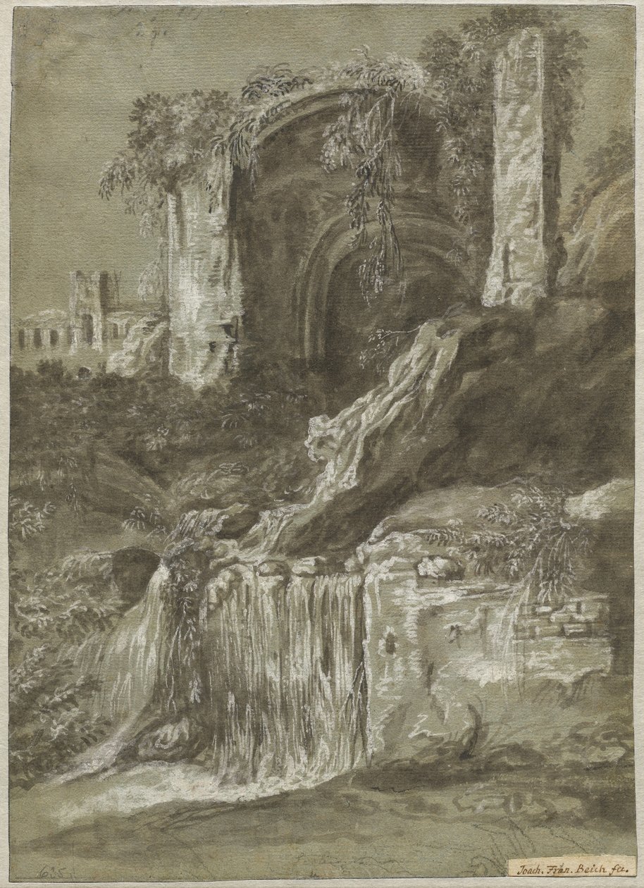 Harabeleri Olan Bir Şelale (verso) by Joachim Franz Beich