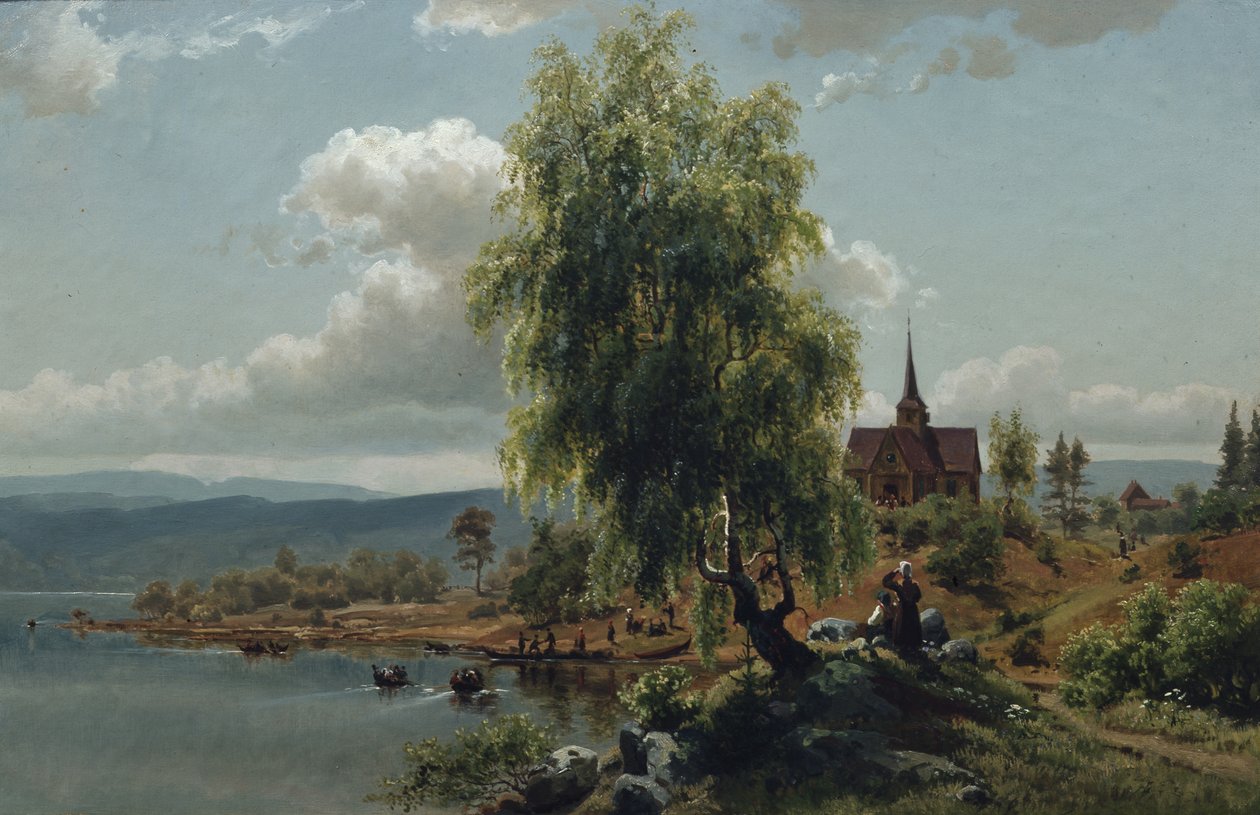 Fiyorttaki kilise (tuval üzerine yağlı boya) by Joachim Frich