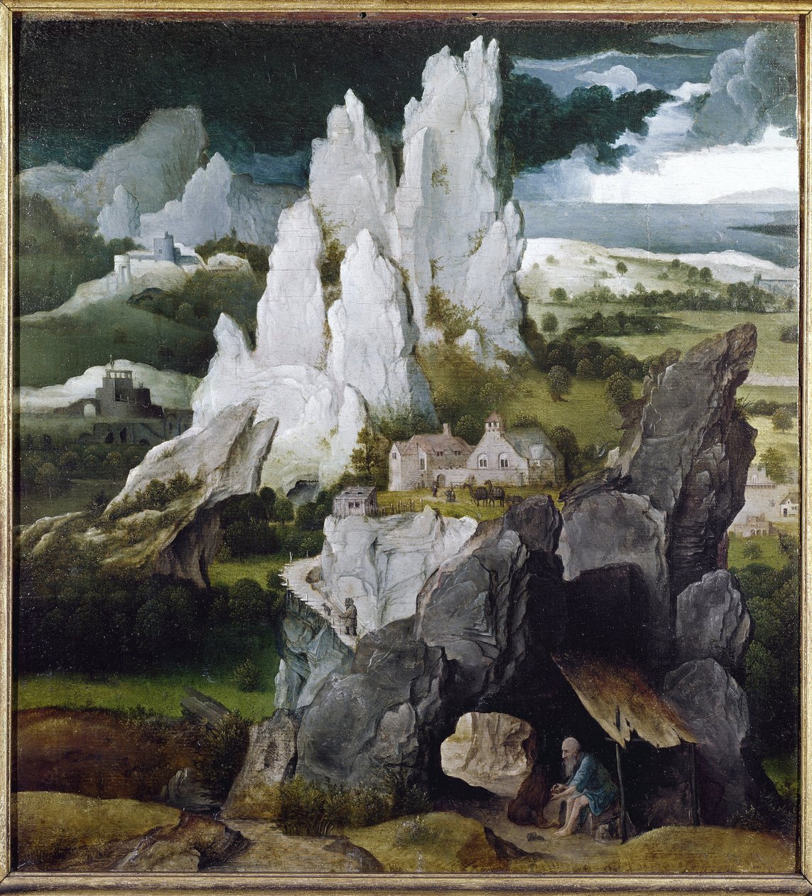 St Jerome kayalık bir manzarada (tahta üzerine yağ by Joachim Patinir
