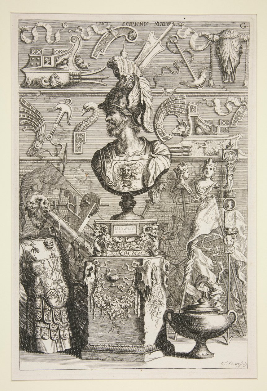 Lucius Sciopione Heykeli, Zırh ve Diğer Antika Afişler ve Parçalar by Joachim von Sandrart