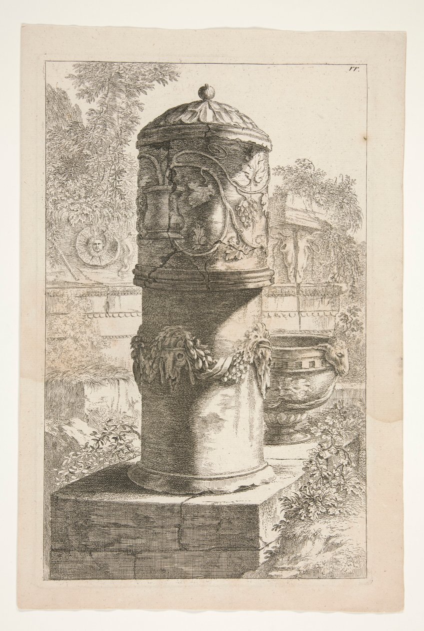 Klasik Kalıntıların Olduğu Bir Peyzajda Uzun Kapalı Bir Vazo ve Bir Kase by Joachim von Sandrart