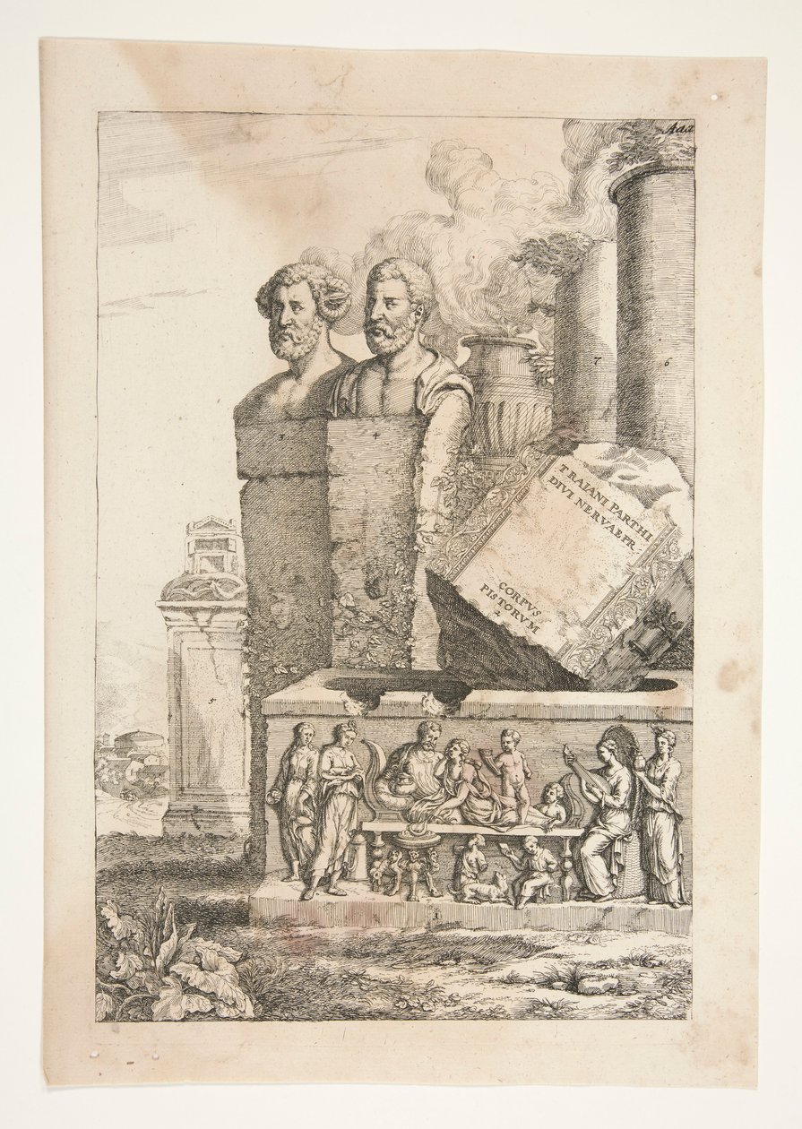 Portre Büstler, Sütunlar, Dumanlı Vazo ve Rölyef by Joachim von Sandrart