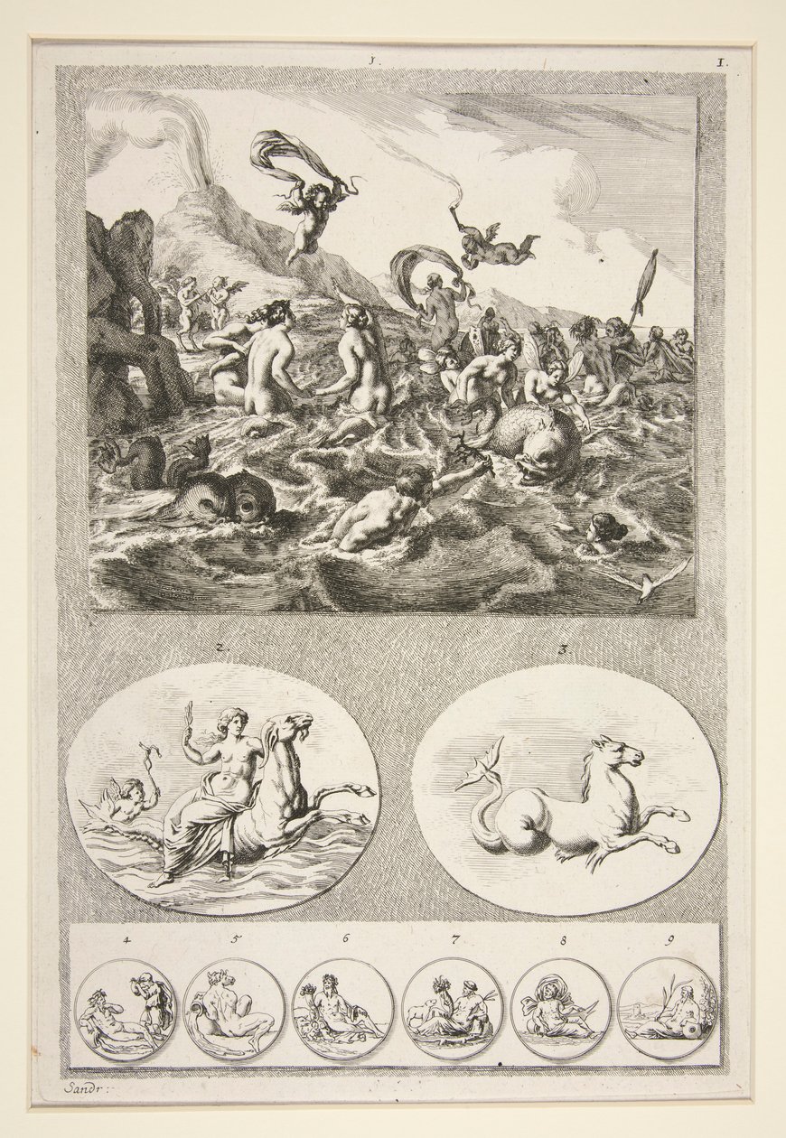 Üst yarı: Nereids Sporting Alt yarı: İki Kabartma ve Altı Madeni Para by Joachim von Sandrart