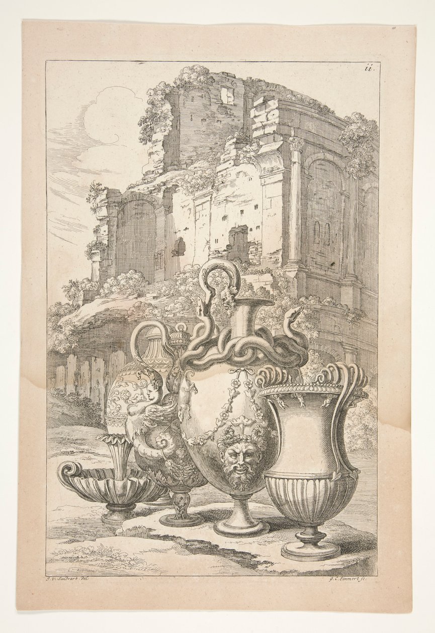 Antik Kalıntılar Arasında Bir Peyzajda Vazolar by Joachim von Sandrart
