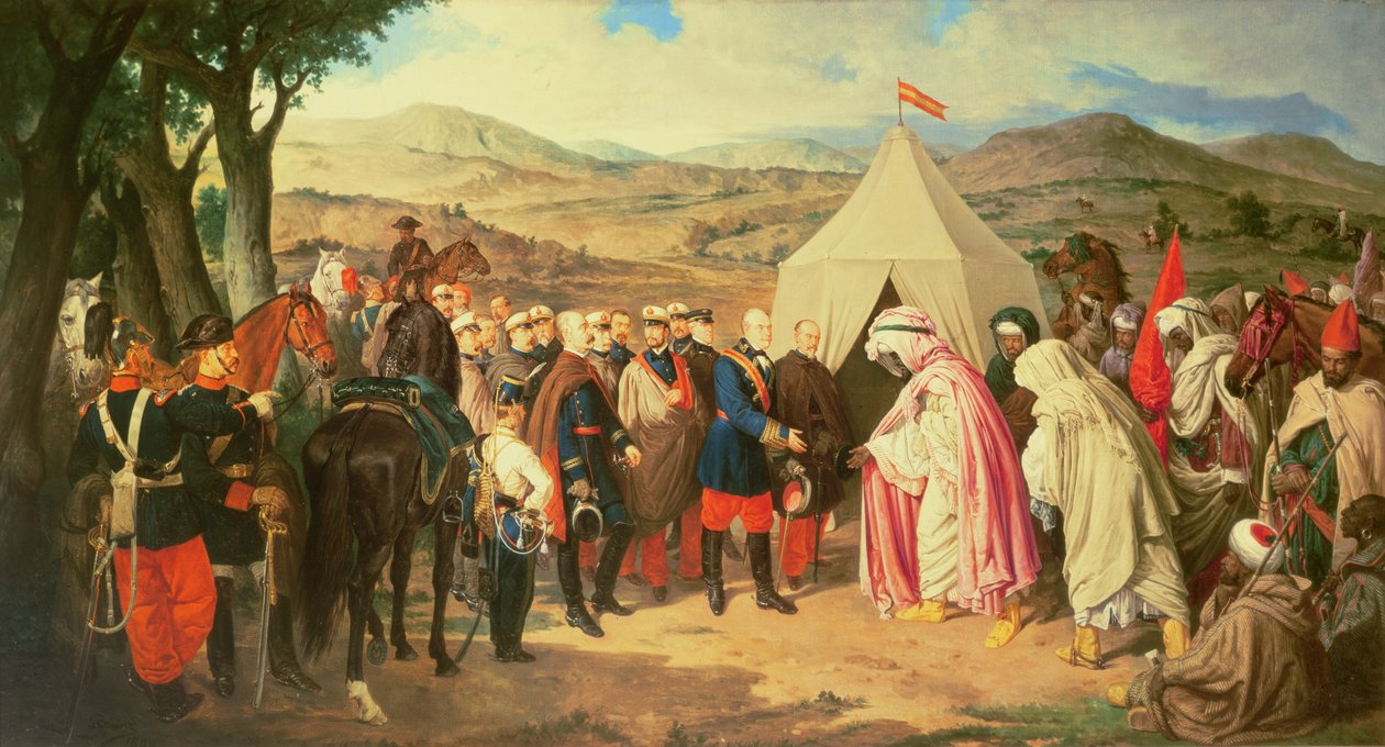 İspanyollar bir Barış Anlaşmasını müzakere etmek için Faslılarla buluşuyor (kopyası J. Chaves) by Joachin Dominguez Becquer