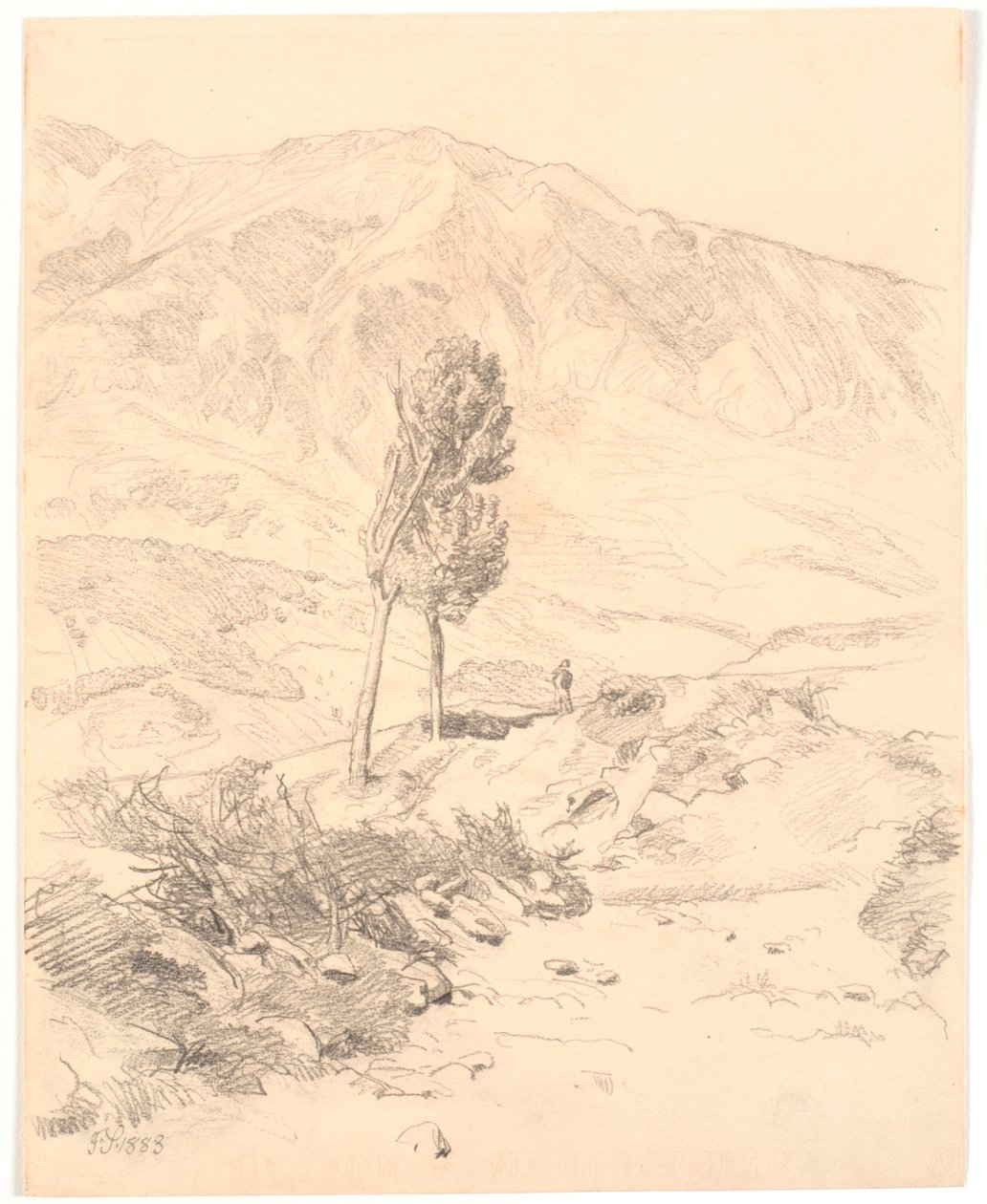 İki ağaçlı İtalyan dağ manzarası by Joakim Frederik Skovgaard