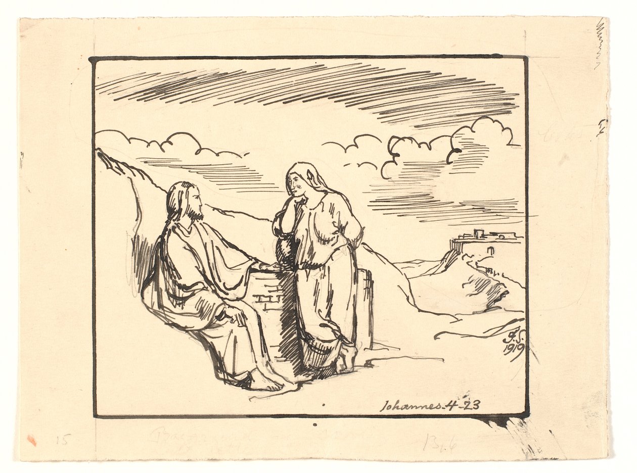 İsa ve Samiriyeli kadın by Joakim Frederik Skovgaard