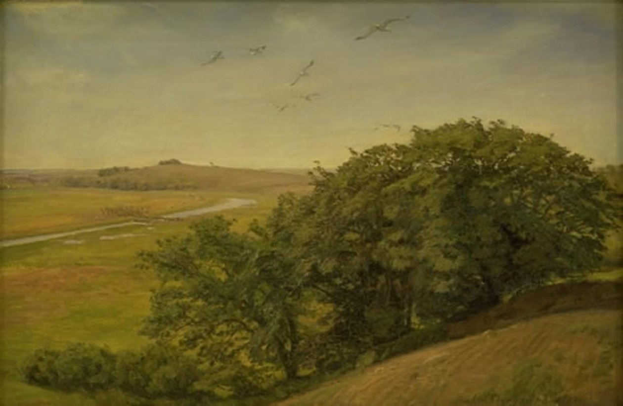 Bir yamaçta ağaçlarla dolu manzara by Joakim Frederik Skovgaard