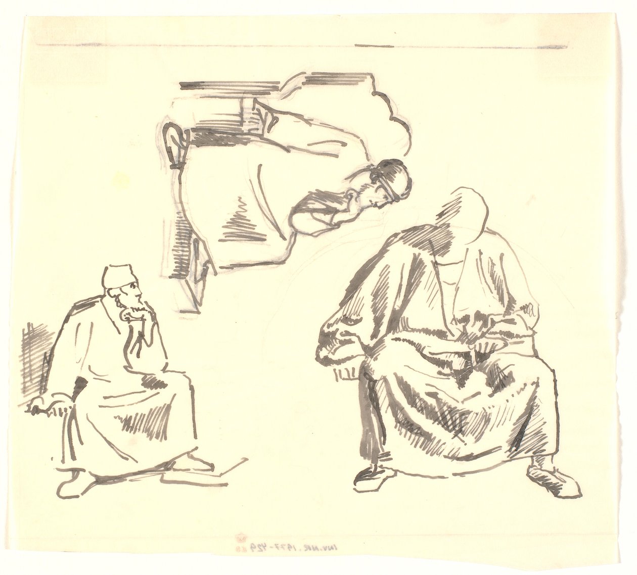 Oturan, sakallı adamla ilgili üç çalışma. Saul by Joakim Frederik Skovgaard