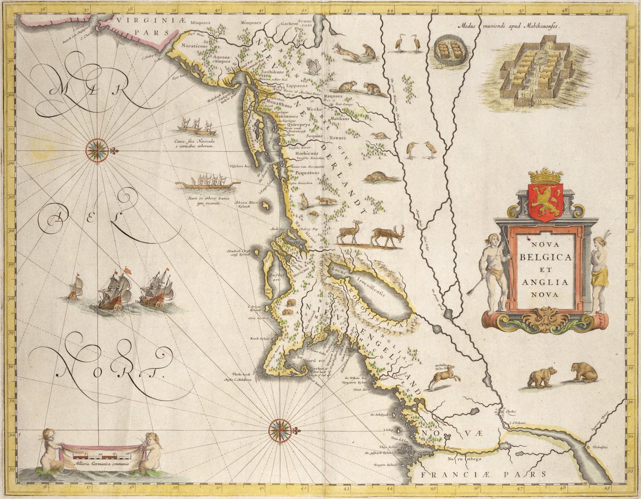 Yeni Belçika ve New England Haritası, pub. Amsterdam'da c.1640 by Joan Blaeu