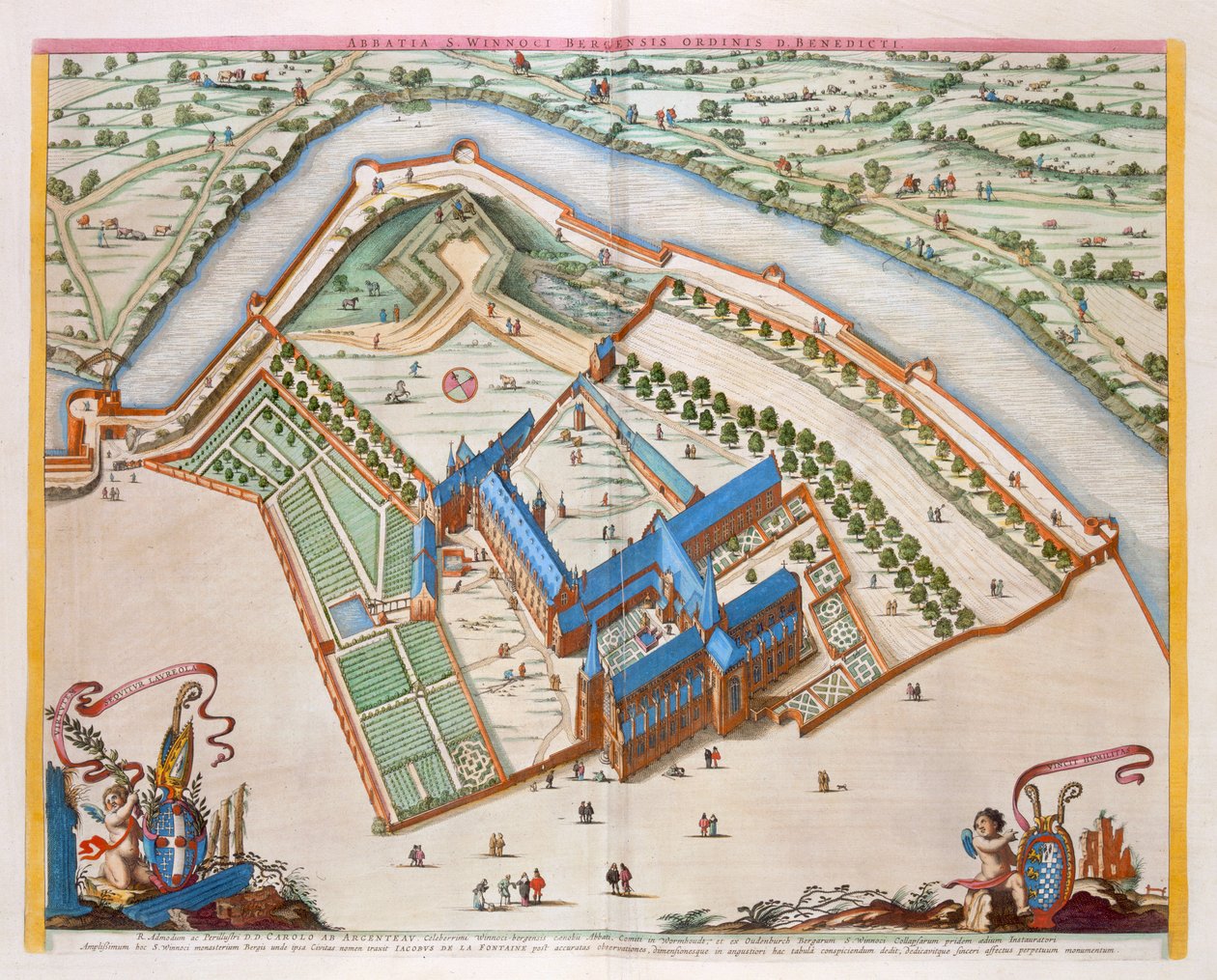 Benedictine Manastırı, St Winnock, Bergen, Hollanda, 1649 (el renkli gravür) by Joan Blaeu