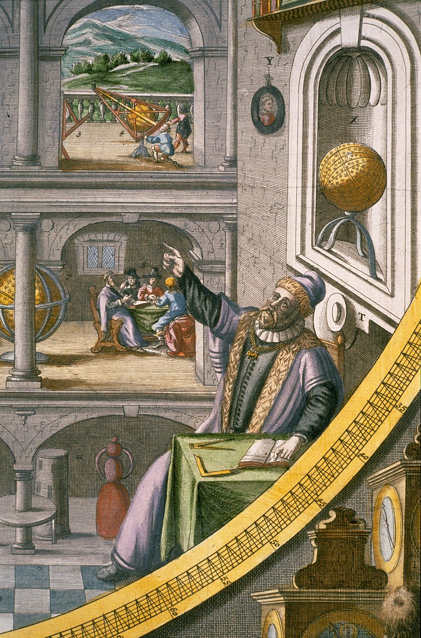 40 yaşında Tycho Brahe (1546-1601), astronomik enstrümanları arasında, 