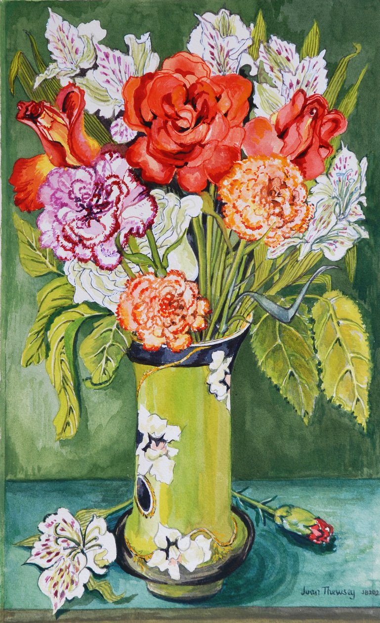 Art Nouveau Vazoda Karanfiller ve Alstroemeria 2011 by Joan Thewsey
