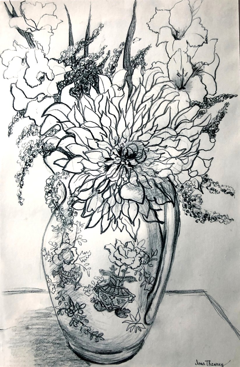 Çin Desenli Sürahi İçinde Dahlias ve Gladioli, by Joan Thewsey