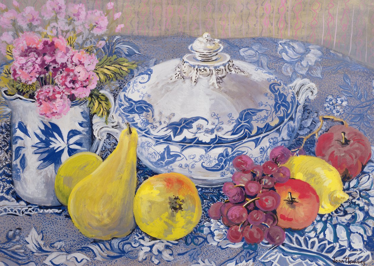 Meyveli Mavi Beyaz Tureen by Joan Thewsey