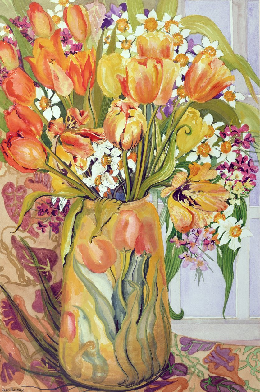 Art Nouveau Vazoda Laleler ve Nergis by Joan Thewsey
