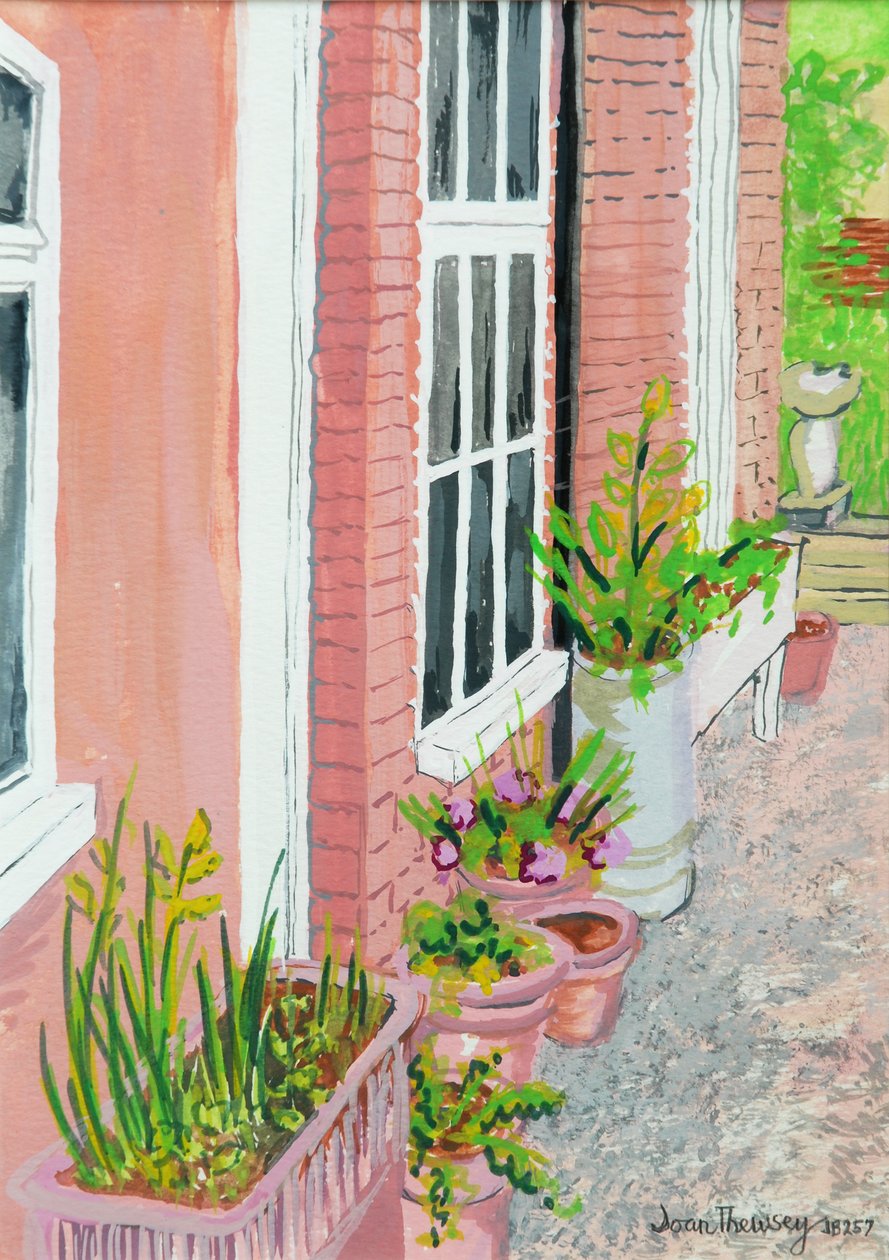 Bitkili Kulübe Mutfak Penceresinden Görünüm, 2010, guaj by Joan Thewsey