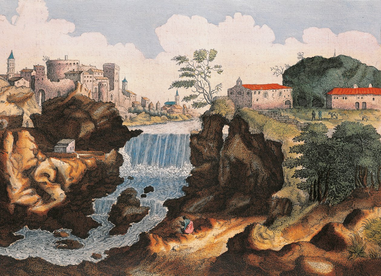 Tivoli'deki (Roma) Aniene Şelalesi, İtalya'nın Harika Şehrinden, Joan Blaeu tarafından, resim by Joan Blaeu