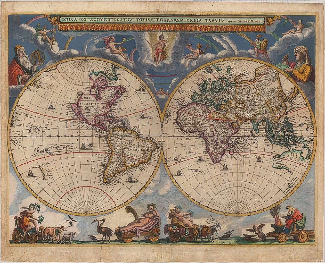 Dünya haritası. Çift yarım küre. 1662-64 by Joan Blaeu