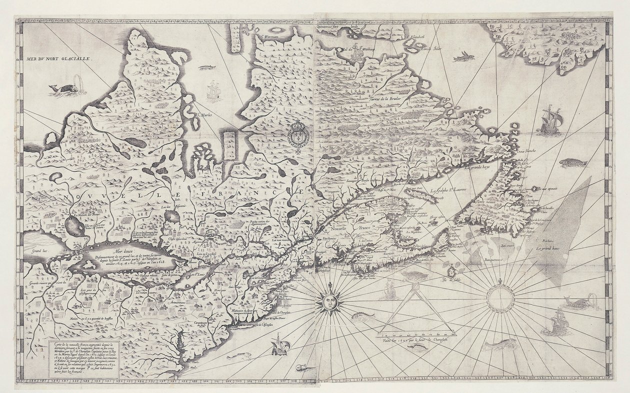 Kanada Haritası, Samuel de Champlain tarafından yapılan anketten gravür by Joan Blaeu