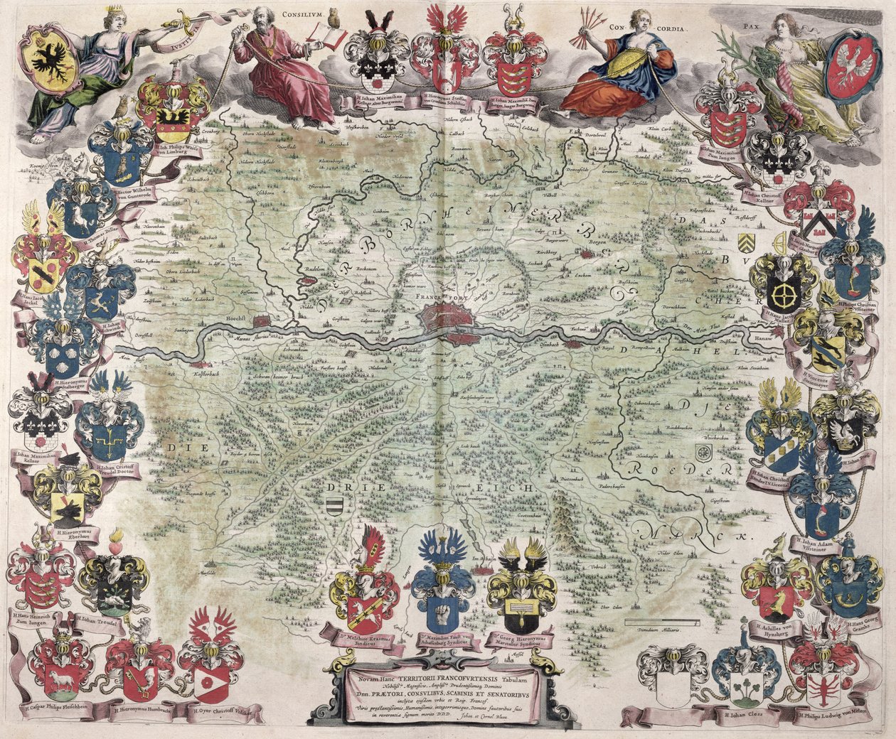 Frankfurt haritası ve çevresi, 'Nova Hanc Territori Francofurtensis Tabulum'dan, 1649 by Joan Blaeu
