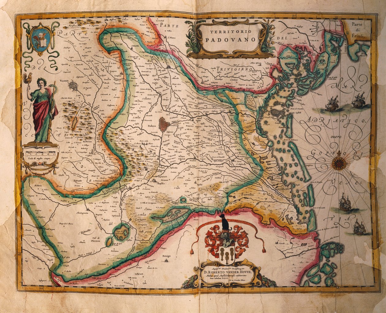 Joan Blaeu tarafından İtalya şehirleri ve harikaları tiyatrosundan Paduan alan haritası, gravür by Joan Blaeu
