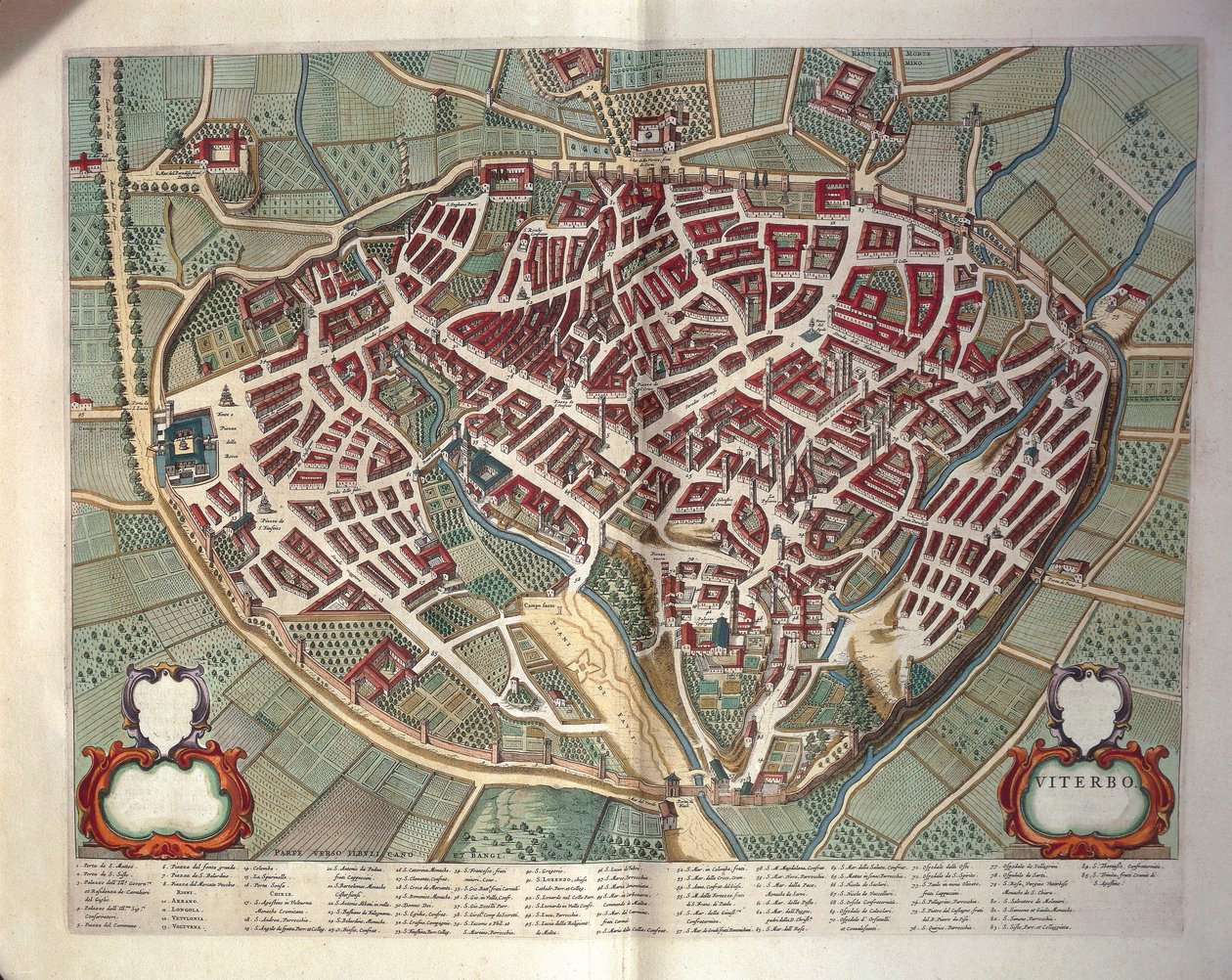 İtalya şehirleri ve harikaları tiyatrosundan Viterbo haritası, Joan Blaeu, gravür by Joan Blaeu