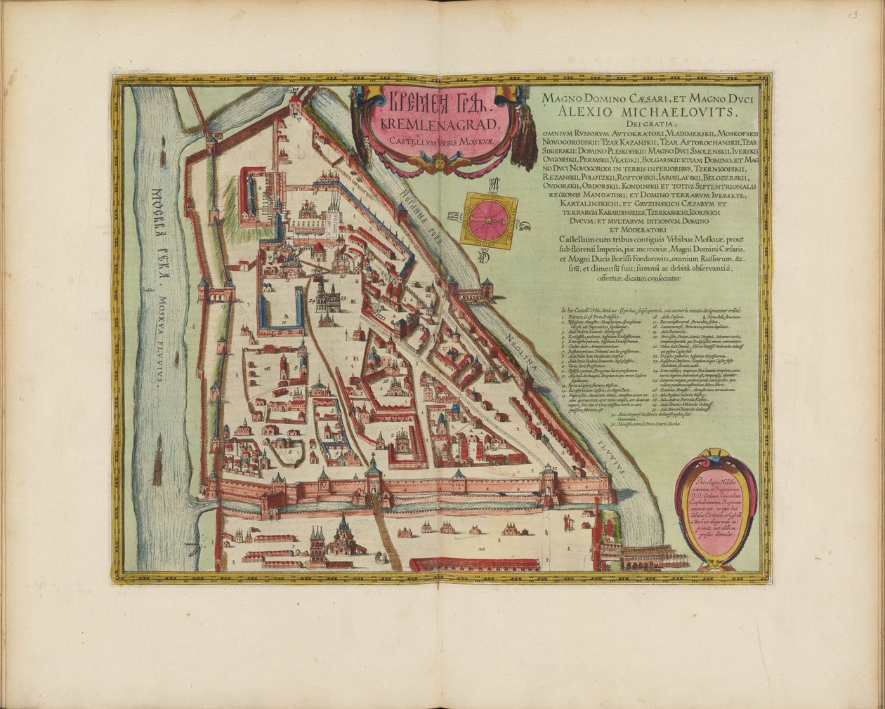 16. yüzyıla ait Moskova Kremlin Haritası Castellum Urbis Moskvae, yaklaşık. 1600. by Joan Blaeu