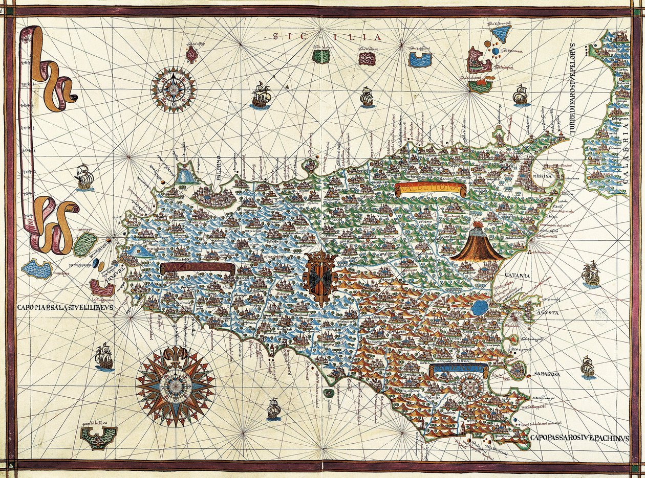 Sicilya Adası. (Sicilya) Joan Martines (1556-1591) navigasyon haritası by Joan Martines