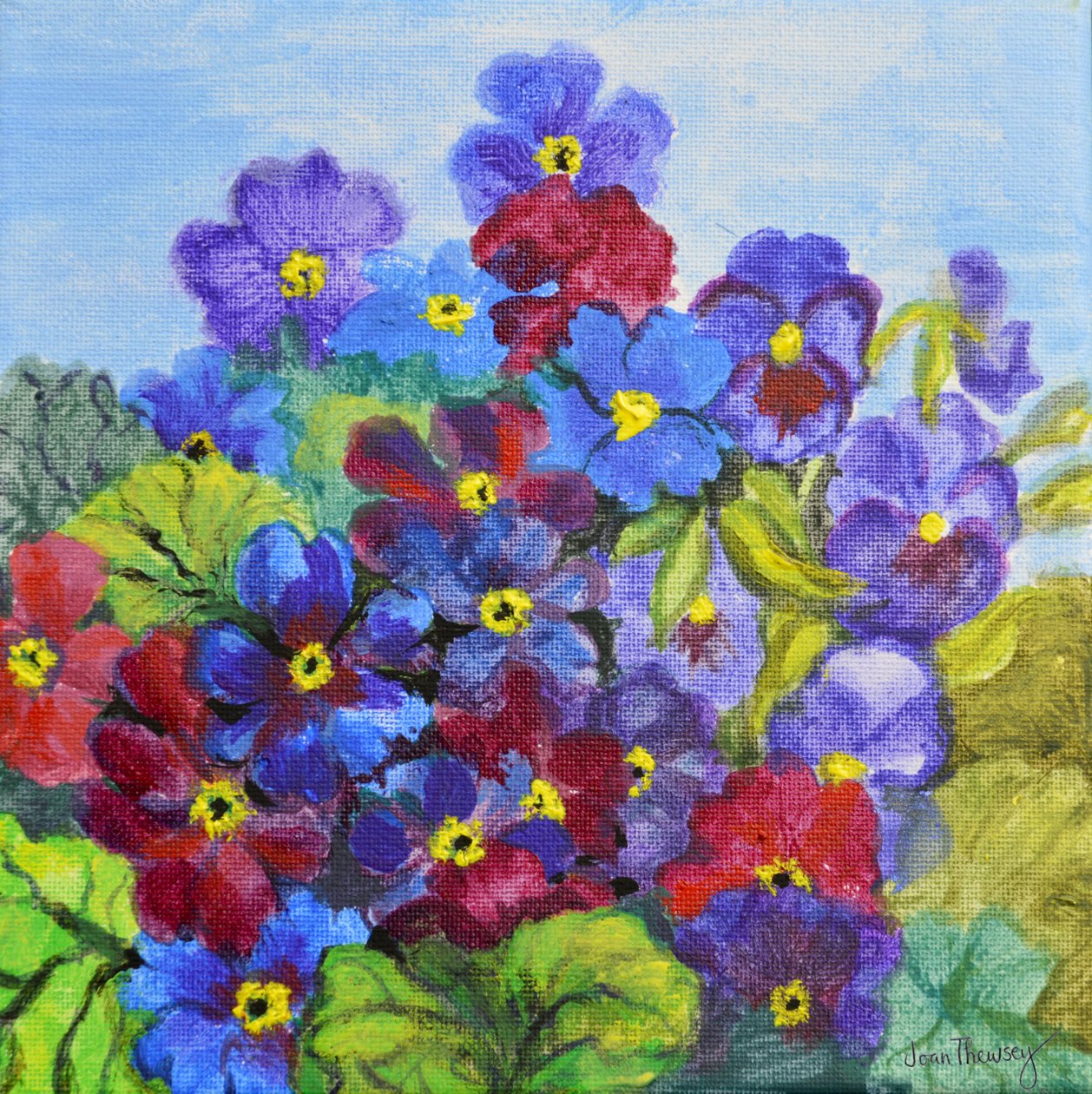 Mavi Primroses,2017, (akrilik) by Joan Thewsey