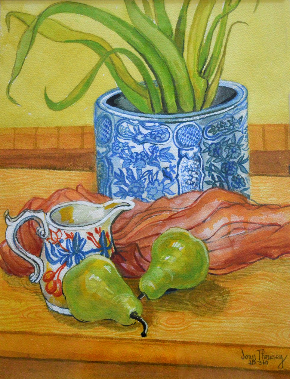 Mavi Beyaz Saksı, Sürahi ve Armut, 2006 by Joan Thewsey