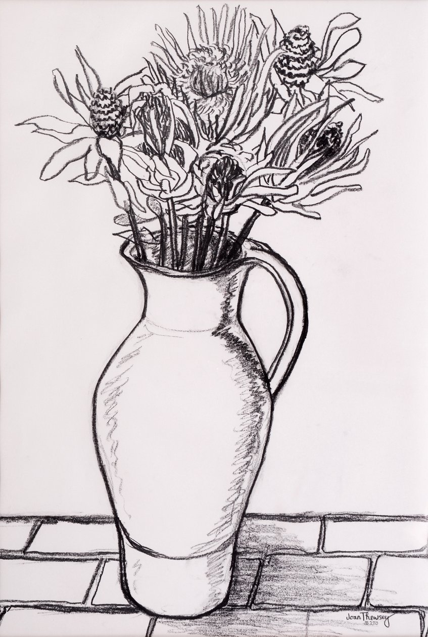 Kuru Çiçekli Kahverengi Sürahi, 2000, grafit by Joan Thewsey