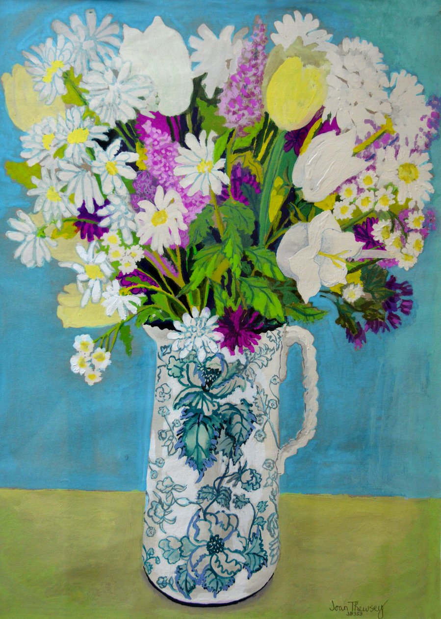 Sürahide çiçekler, turkuaz dekorasyon,2011, by Joan Thewsey