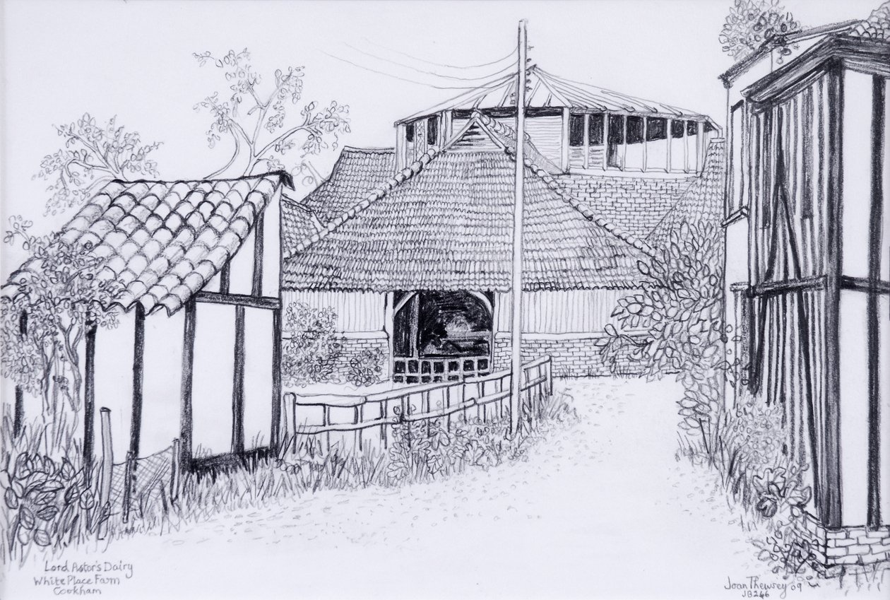 Lord Astors Mandıra, White Place Çiftliği, Cookham 2012, kalem by Joan Thewsey