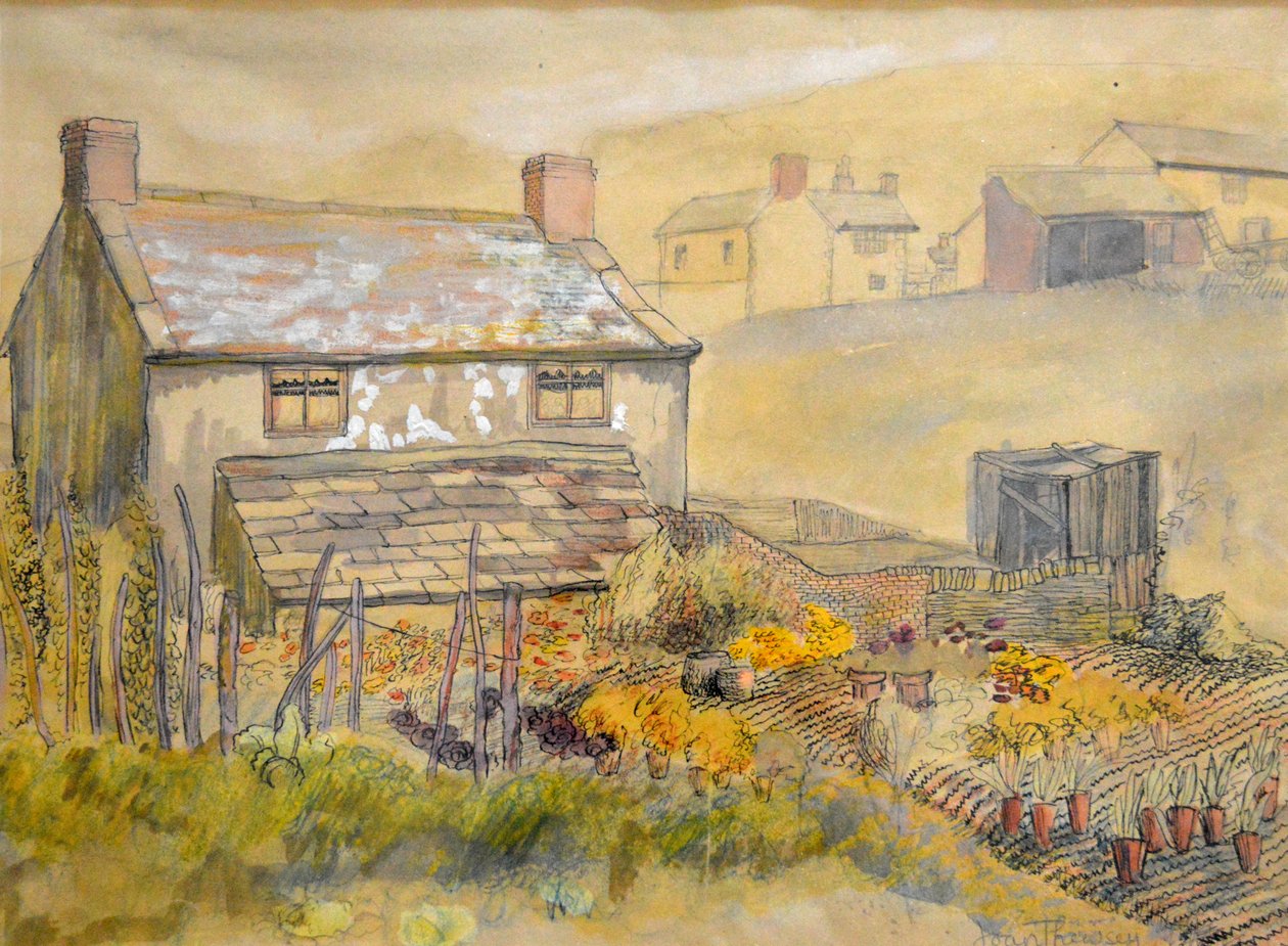 Moorland Cottage,2014 (kalem, mürekkep ve sulu boya) by Joan Thewsey