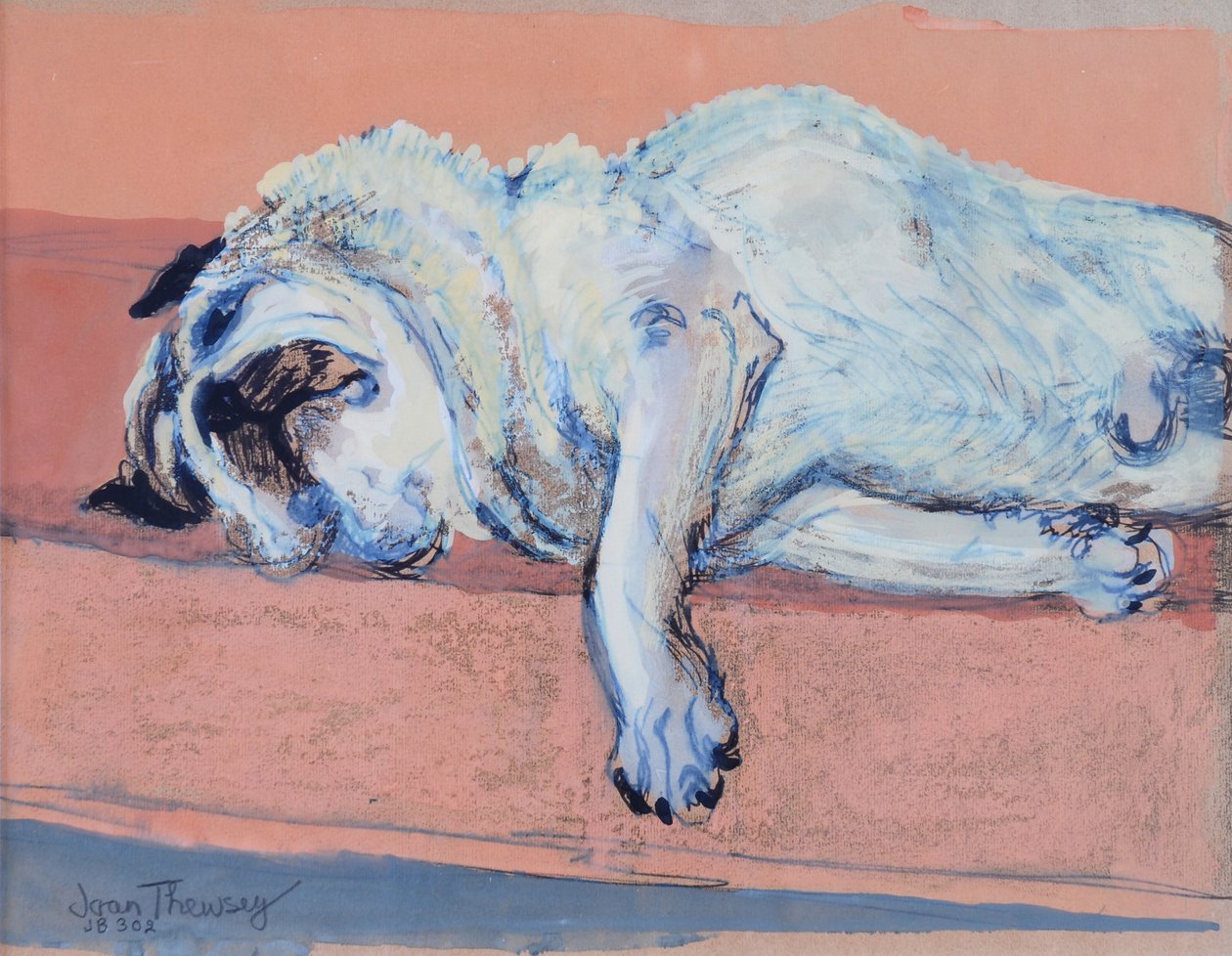 Sleeping Pug Two, 2000,(mürekkep ve guaj) by Joan Thewsey
