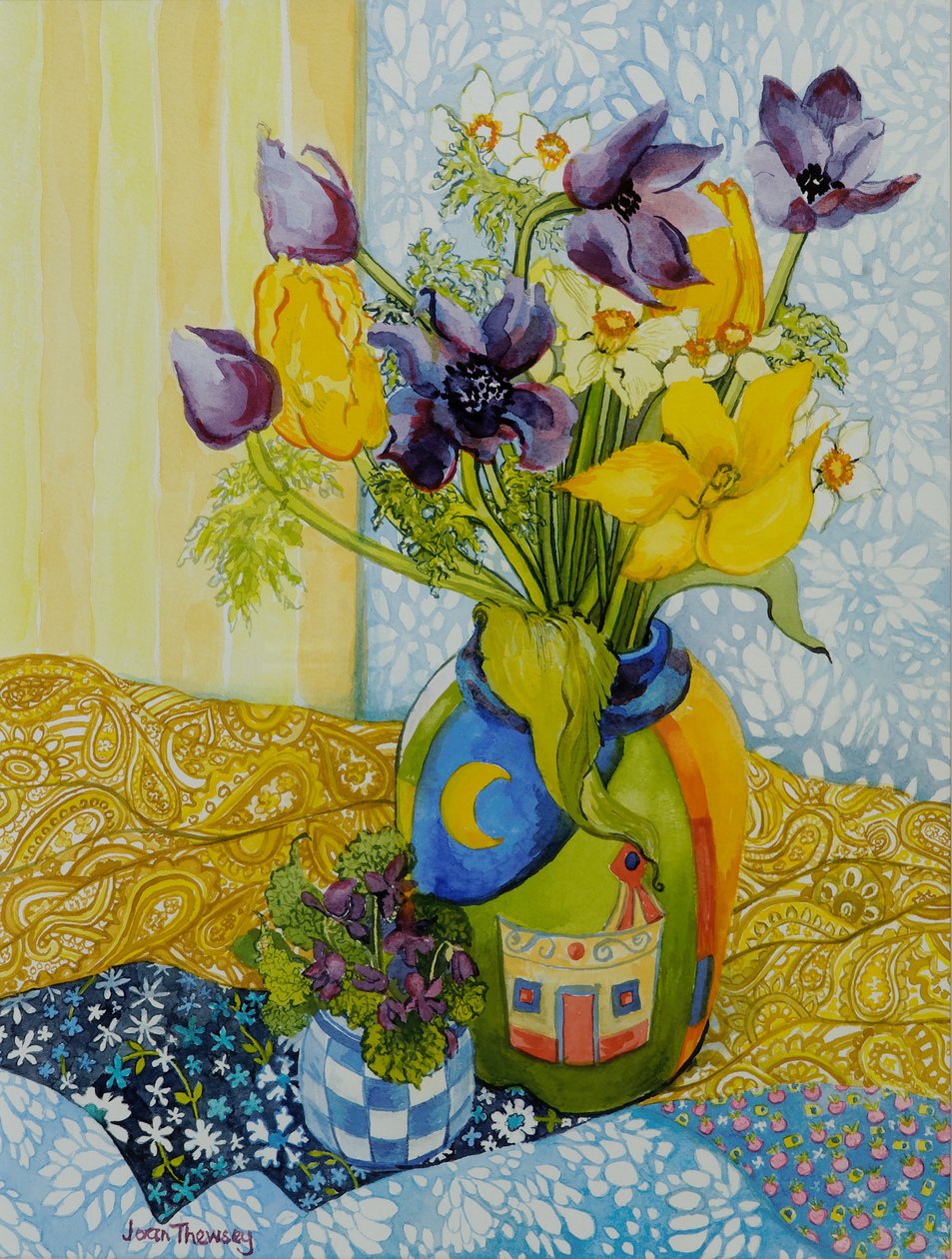 Menekşeli Laleler ve Anemonlar,2010,suluboya by Joan Thewsey