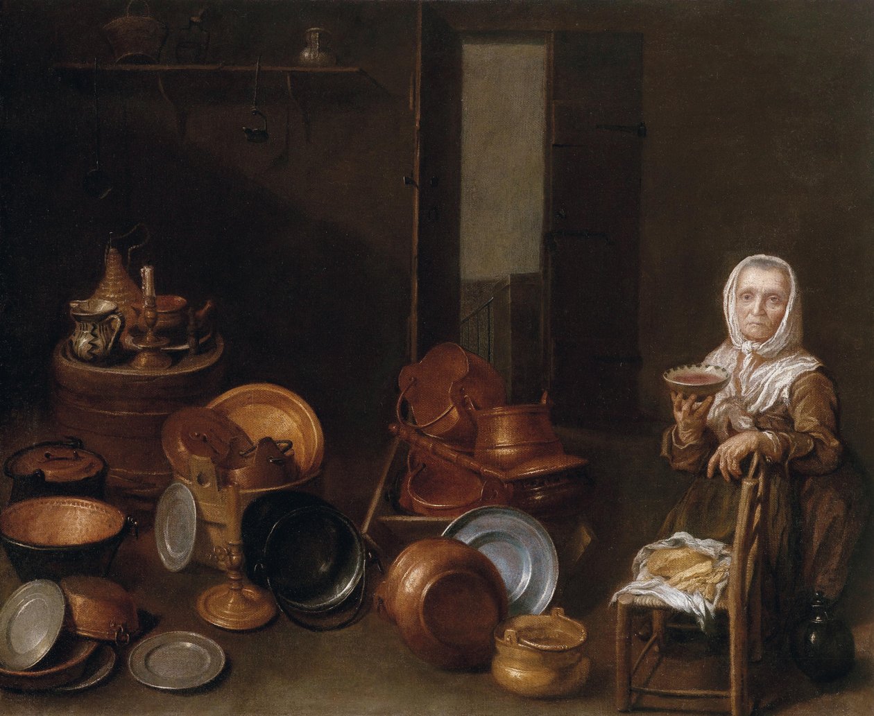 Kitchen interior with an old women by Joannes de Cordua