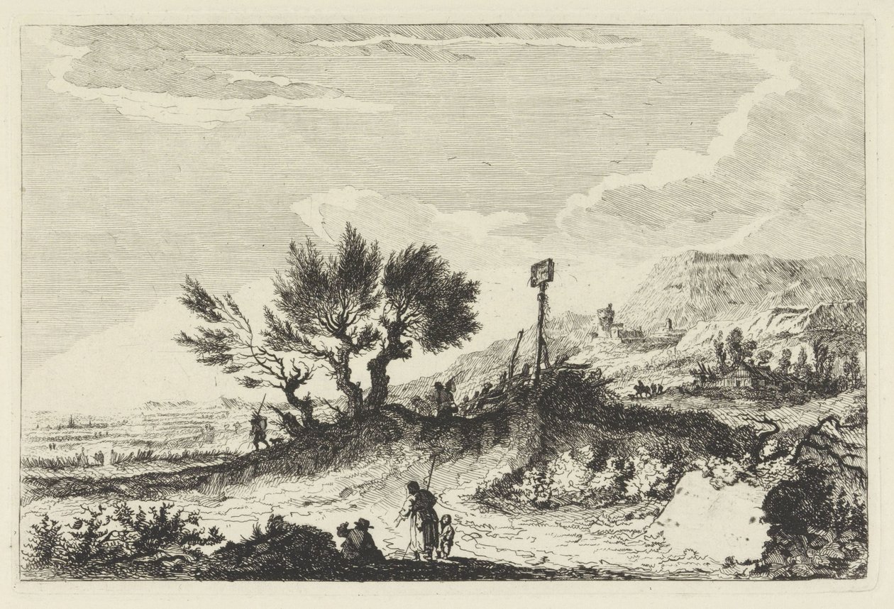 Yürüyüşçüler ile dağlık manzara by Joannes Bemme