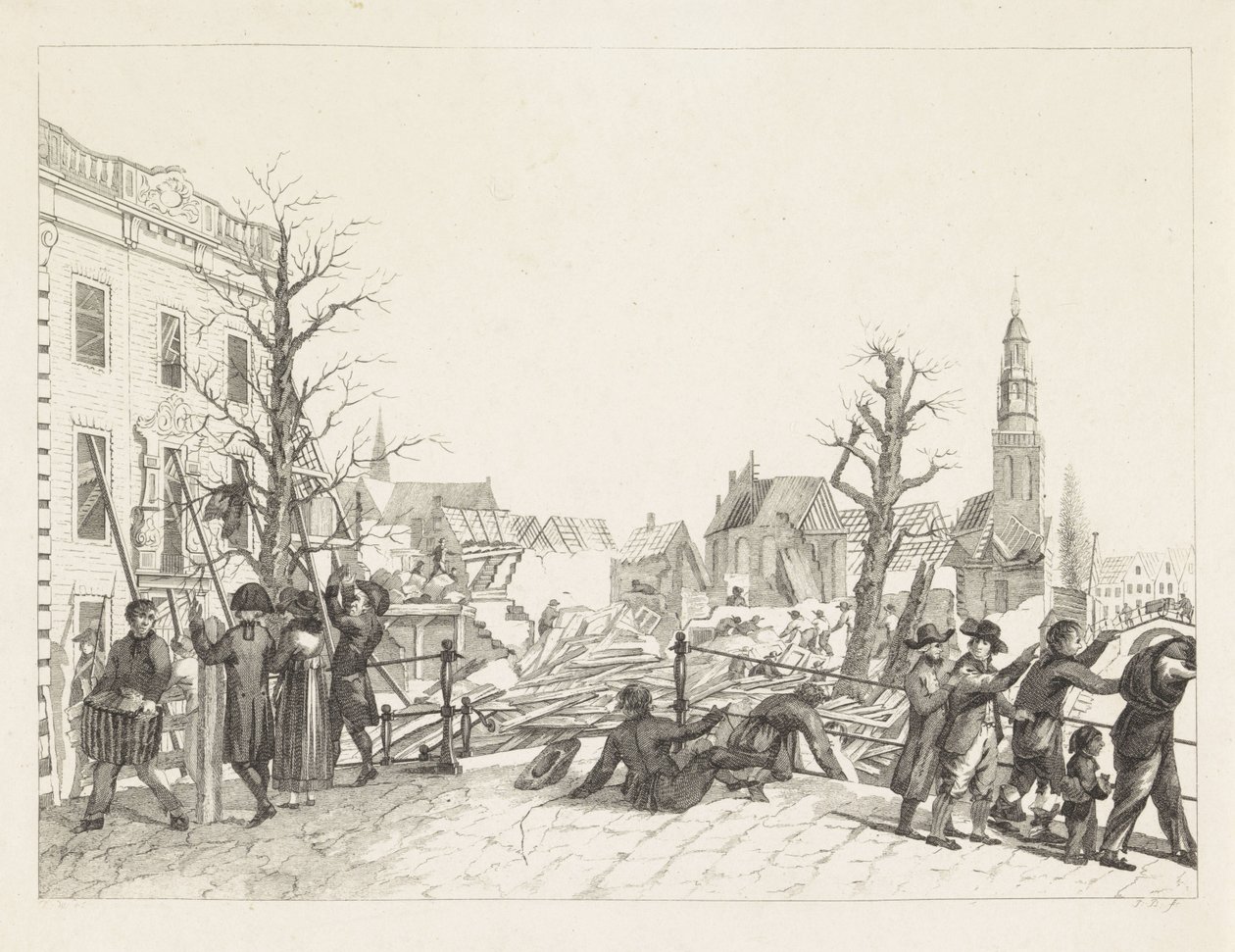 Barut felaketinden sonra Leiden'deki kalıntılar, 1807 by Joannes Bemme
