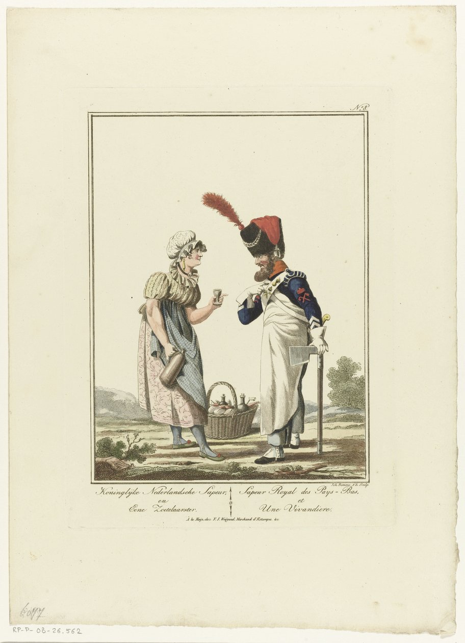 Bir tatlandırıcıda meyve sıkacağı Royal Dutch Sapeur ve tatlı bir bayan (nesne üzerinde başlık) Üniformalar ve kostümler (dizi adı) by Joannes Bemme