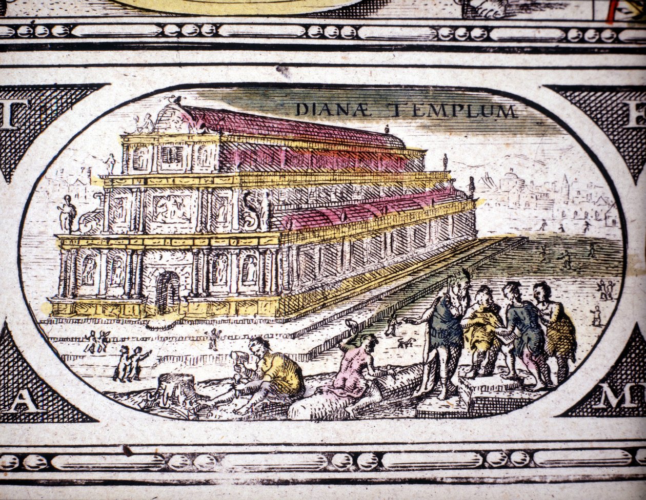 Antik Çağın Yedi Harikasının Temsili: Efes'teki Diana Tapınağı (Artemis). 1630'da Amsterdam'da basılan Jansson Jannsonius Atlası'nda. Özel koleksiyon. by Joannes Jansson