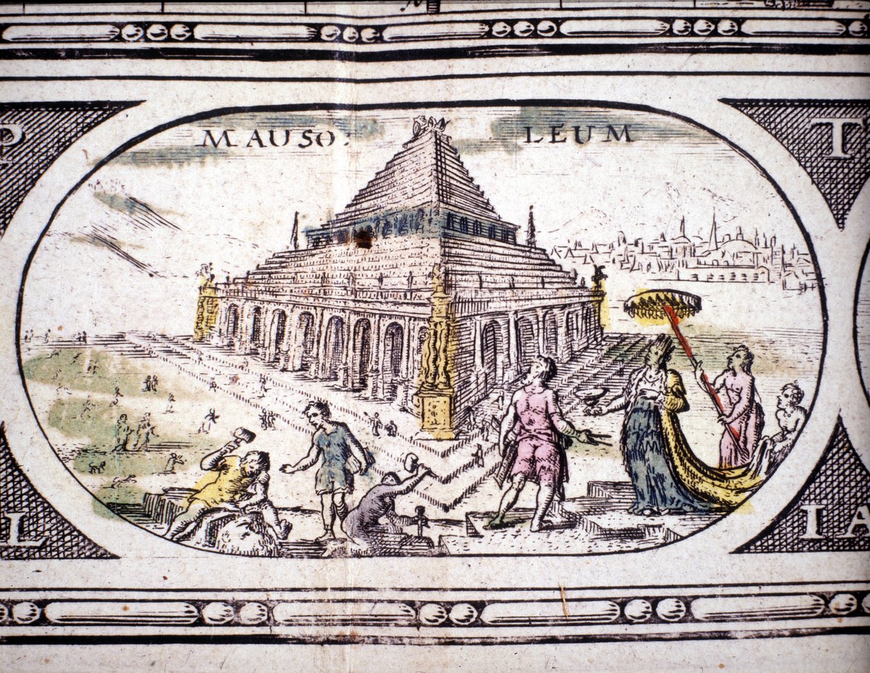 Antik Çağın Yedi Harikasının Temsili: Halikarnas Mozolesi. Atlas'ta Jansson Jannsonius tarafından 1630'da Amsterdam'da basılmıştır. Özel koleksiyon. by Joannes Jansson