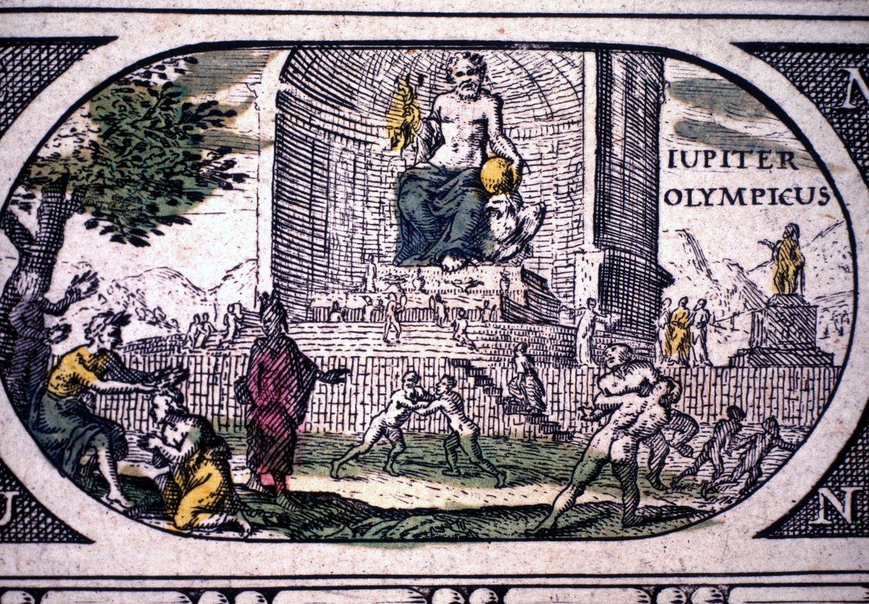 Antik Çağın Yedi Harikasının Temsili: Phidias'ın Jüpiter (Zeus) heykeli - Jansson Jannsonius tarafından "Atlas"ta, 1630'da Amsterdam'da basılmıştır by Joannes Jansson
